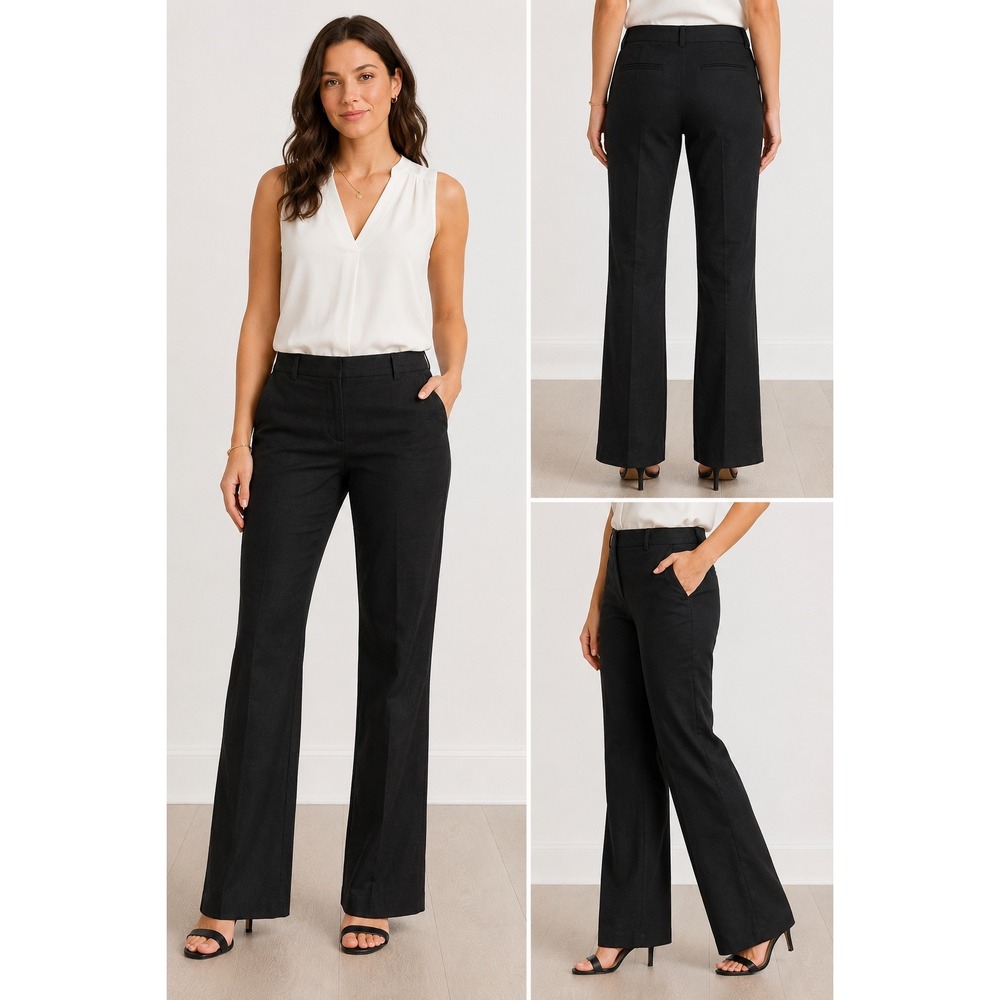 Ann Taylor Factory Signature Black Linen Blend Wide Leg Trousers Size 8
